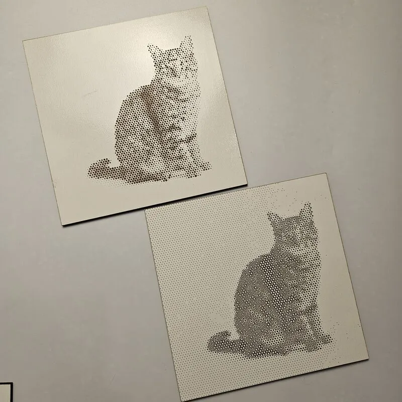 Photo halftone laser engraved on Truflat White Plywood